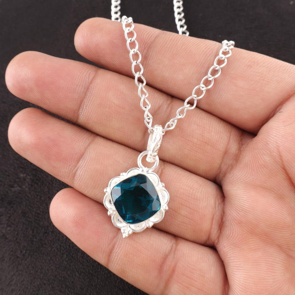 Cushion Natural Apatite 925 Silver Daughter Gift Art Deco Unique Pendant Jewelry PP-2-11
