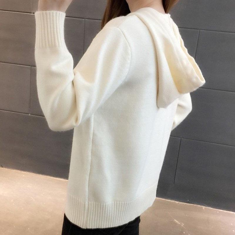 Hooded Sweater Women Loose Pullover Knit Sweater with Pockets for Outer Wear Base Knit Jumper