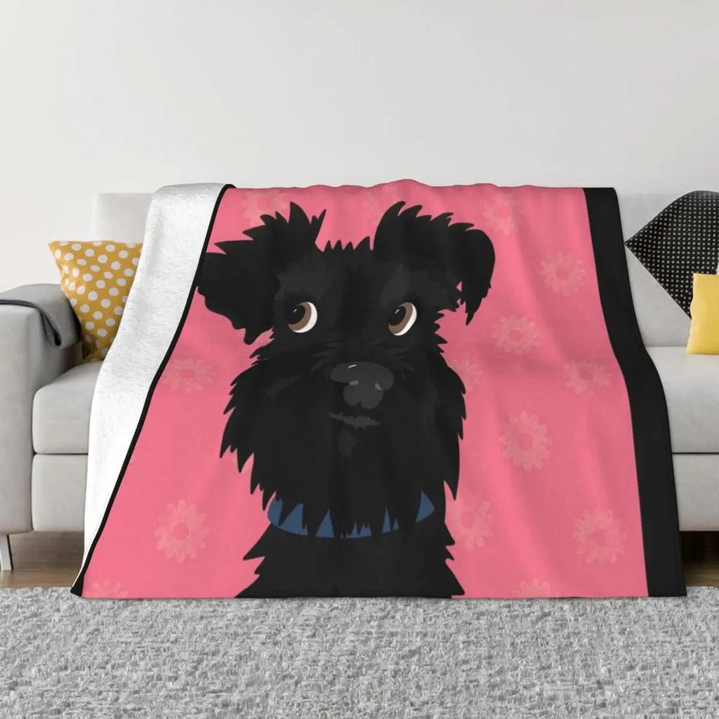 Black Miniature Schnauzer Dog with Pink Daisies Throw Blanket Soft Beds Camping Soft Plaid Blankets