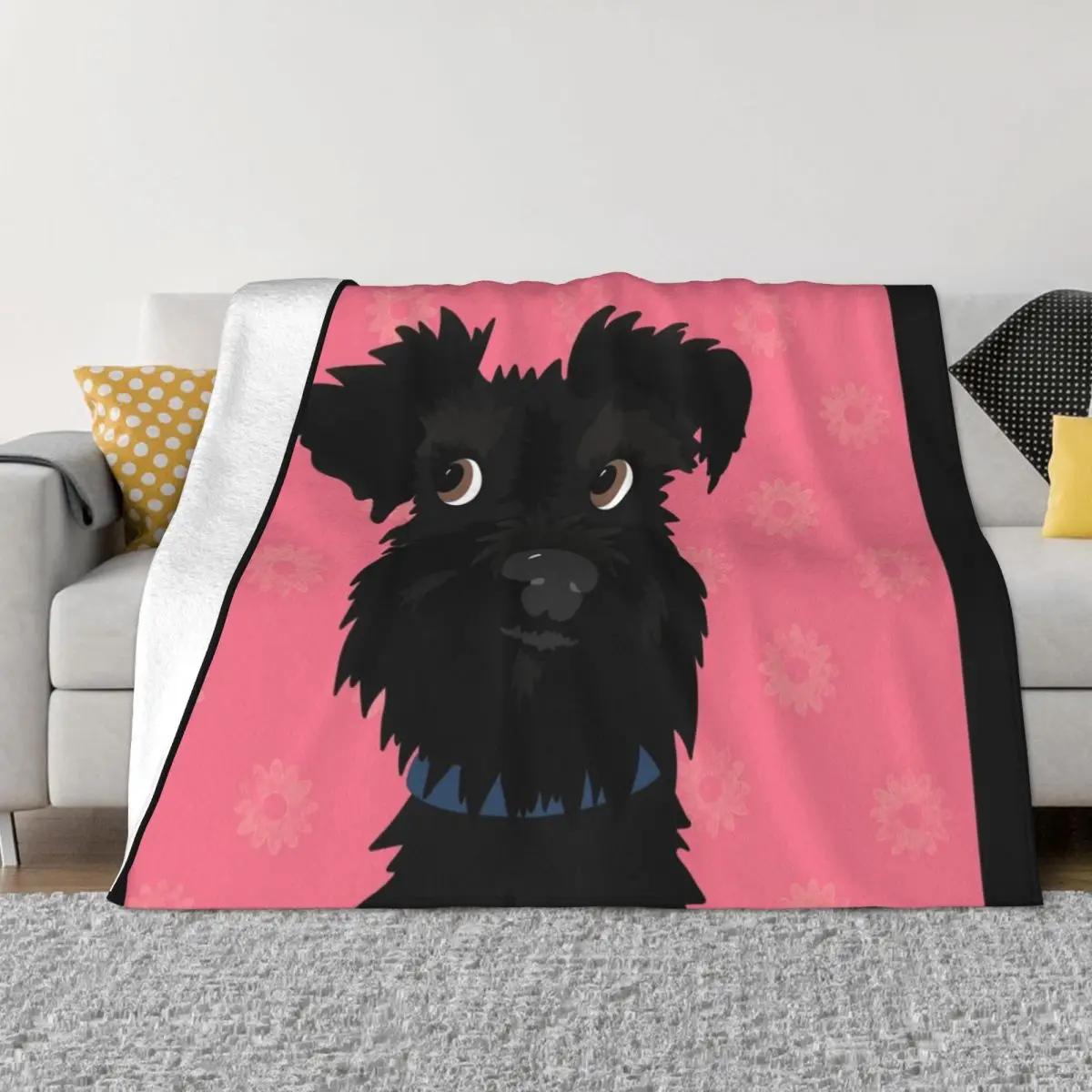 Black Miniature Schnauzer Dog with Pink Daisies Throw Blanket Soft Beds Camping Soft Plaid Blankets 75x90cm