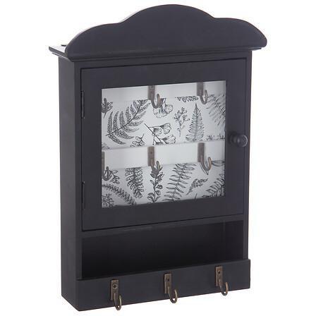 KEY CABINET Black 9 HOOKS Glass, Metal and MDF