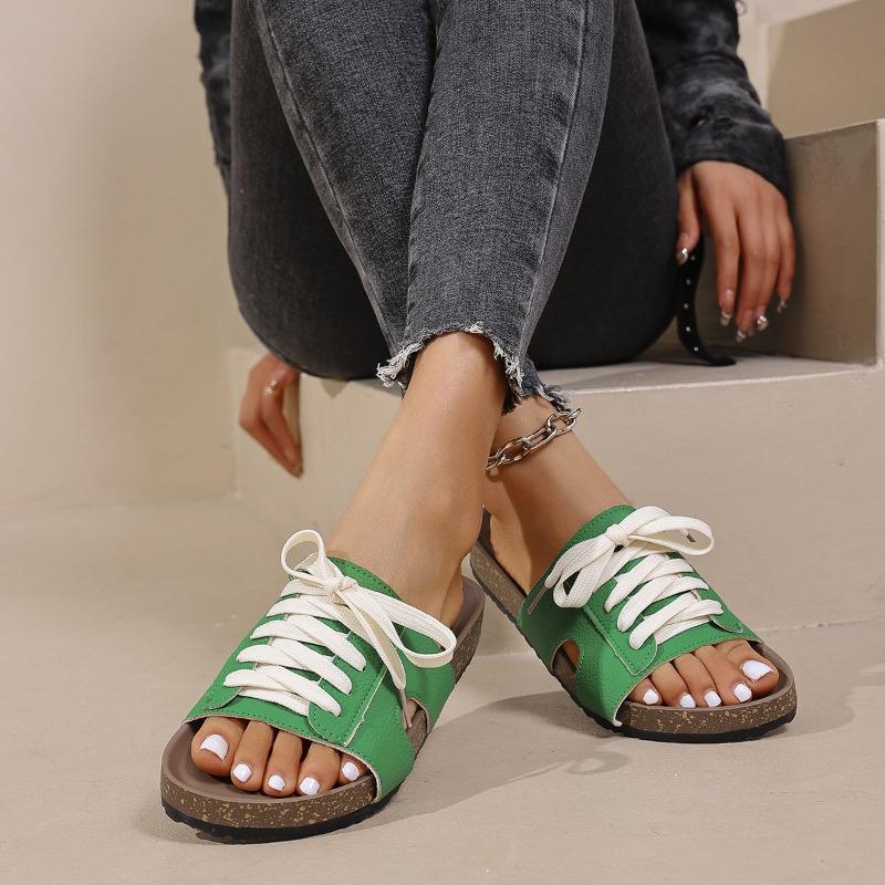 Damskie sznurowane wsuwane sandały plażowe, wygodne buty letnie