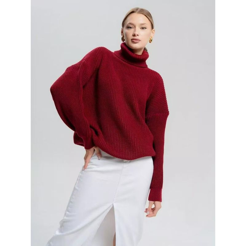 

Fashion New Fashion Casual Loose Knitwear Turtleneck Sweater Knited High Neck Sweater Burgundy Free size (42-52)