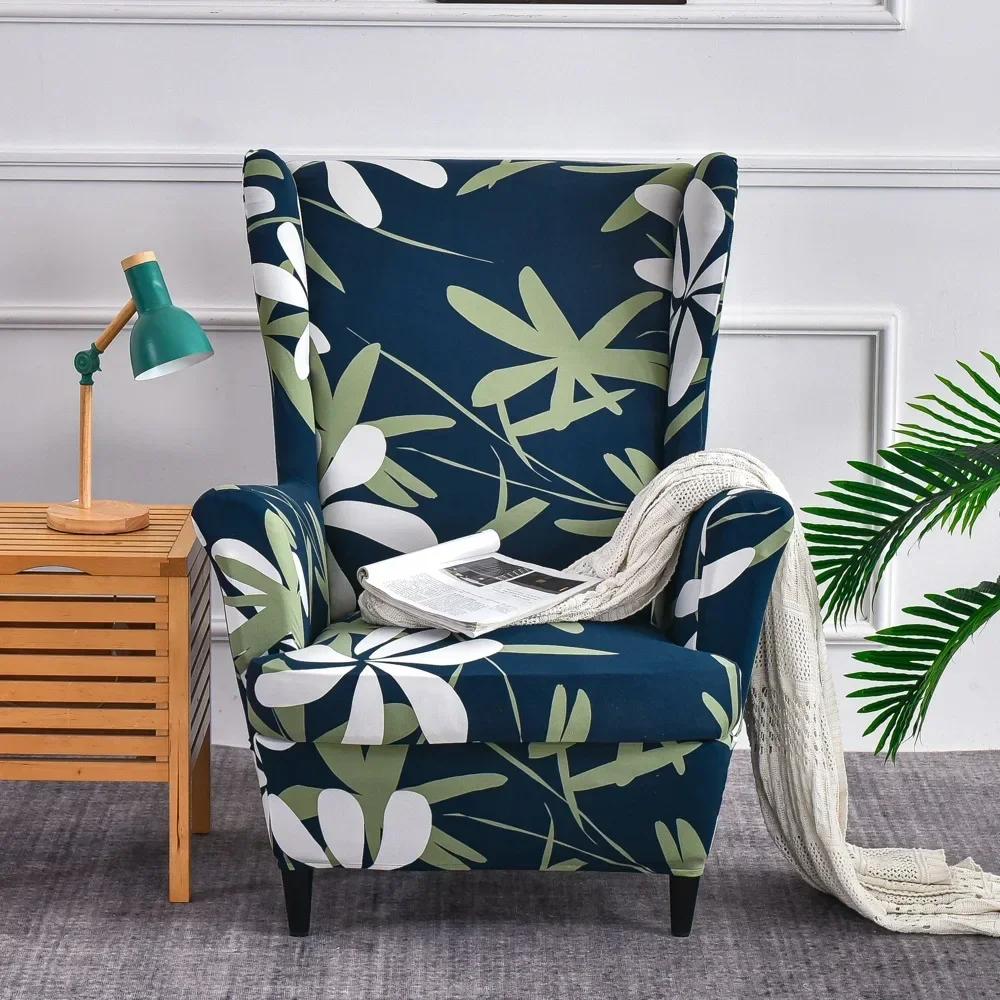 Flower Bohemia Style Wing Chair Cover Stretch Spandex Armchair Slipcover Single Sofa Covers Furniture Protector