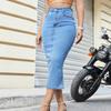 Women's High Waist Denim Hip Hugging Slim Fit Back Slit Skirt With Pockets