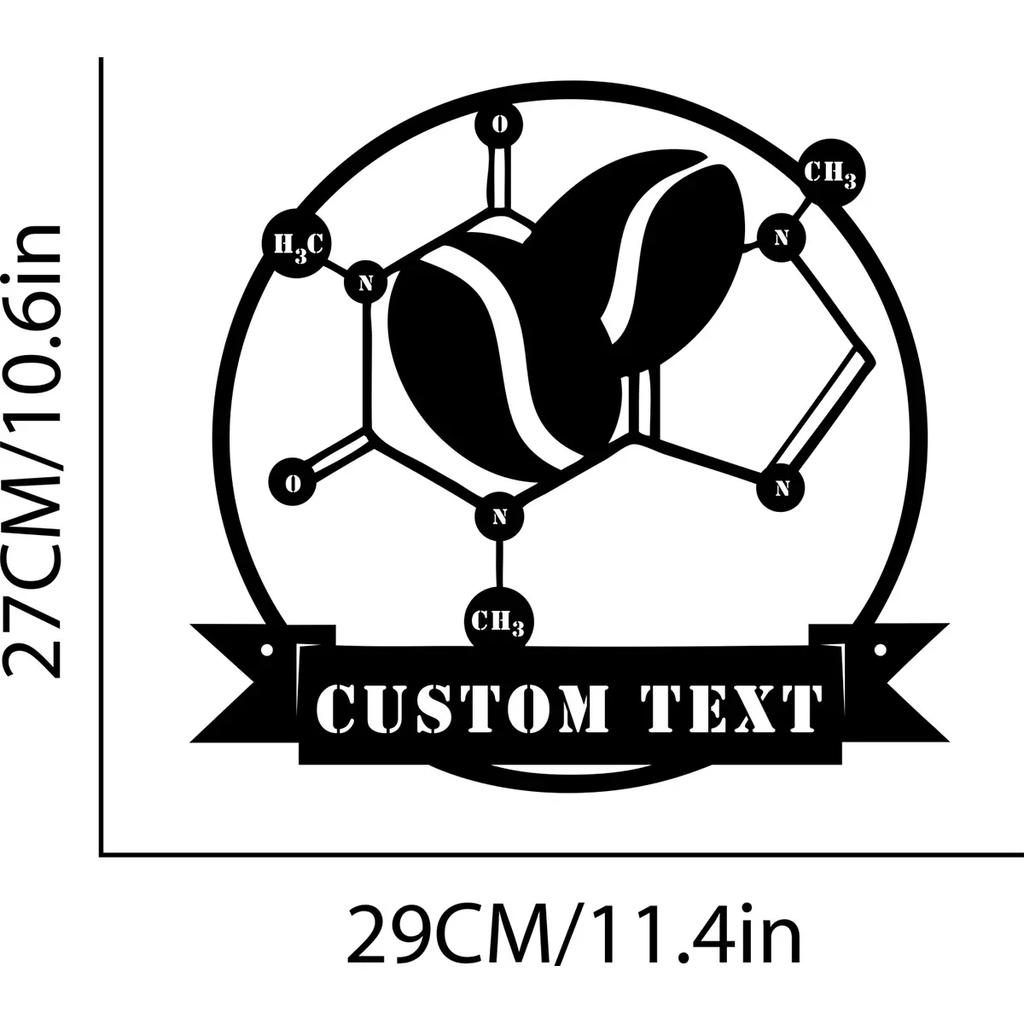 Custom Caffeine Molecule Metal Wall Art Personalized Science Decor Kitchen Sign
