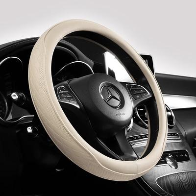 High Quality Napa Leather Perforated Patchwork Car Steering Wheel Cover, Non-Slip, Breathable, Universal 15 Inch (Approx.38.1cm)