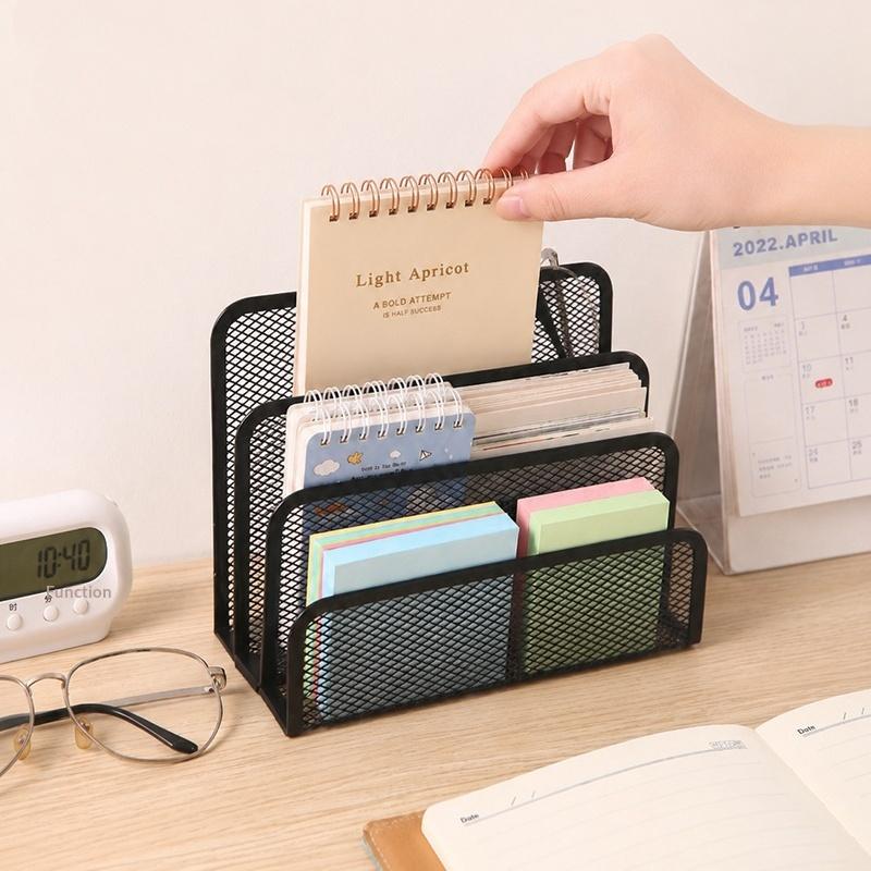 3 Layer Black Metal Mesh Document Tray Desk Organizer Notebook Stand for Office Desktop Storage Supplies