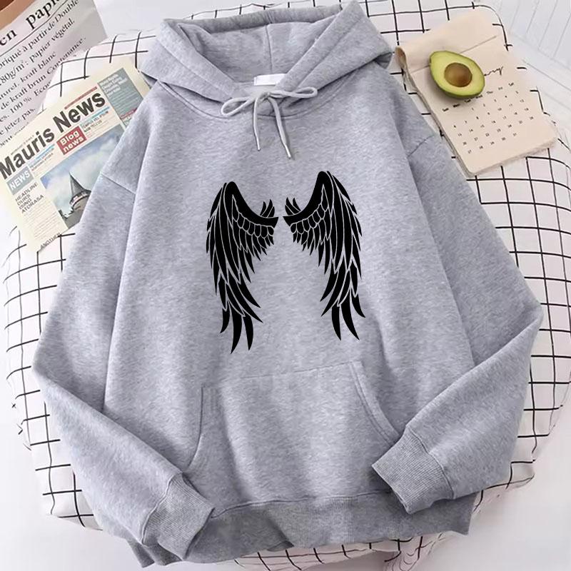 Retro Wing Print Hoodies Autumn Vintage Casual Hoodies Sweatshirts Y2k Women Harajuku Hoodie Sweatshirt