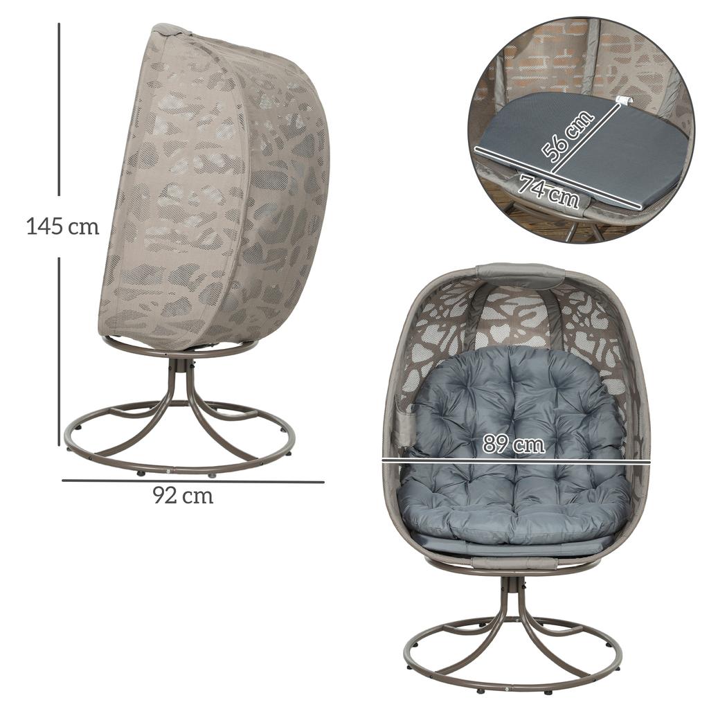 Swivel Egg Chair with Cushions, Foldable Basket Seat and Metal Frame, Indoor Outdoor Lounge Chair for Balcony, Patio and Living Room, Grey