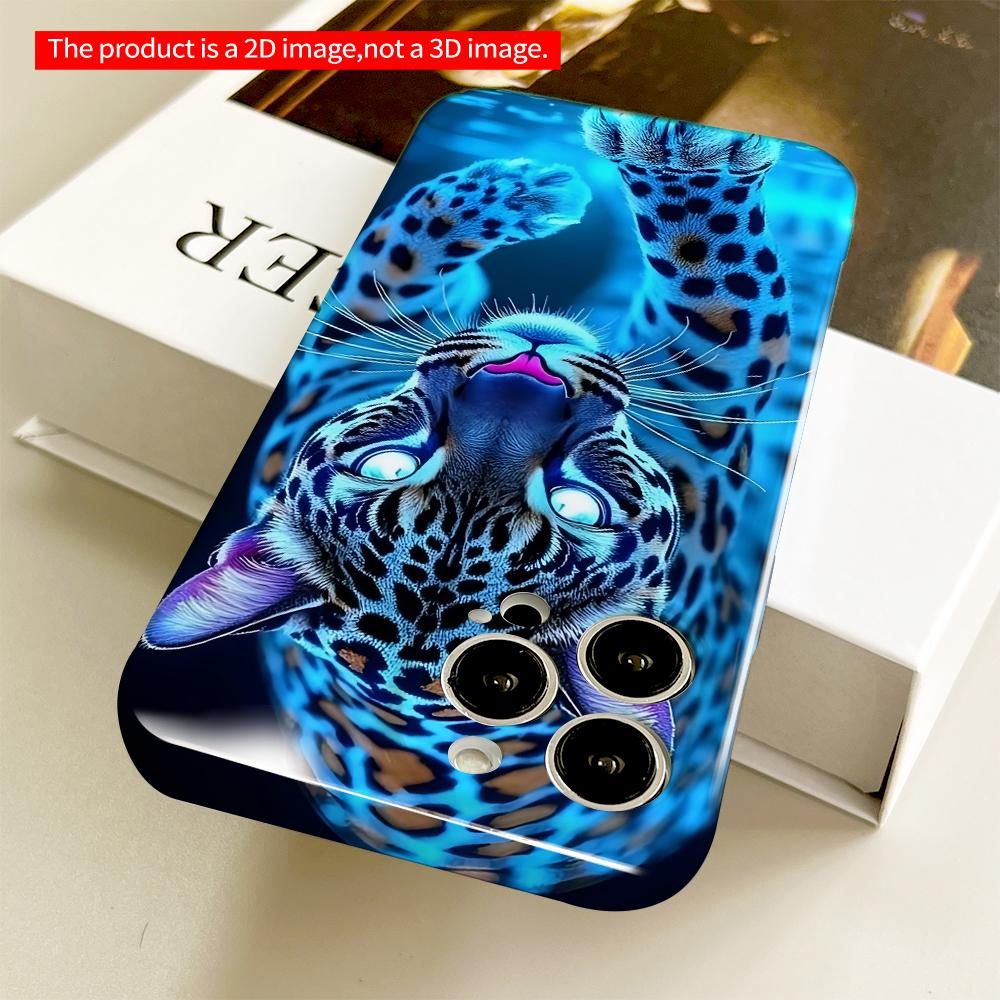 2DFlat Neon Blue Leopard Walking in Water All inclusive film hard phone case, compatible with iPhone 18 Pro Max 17 16 15 14 13 12 11