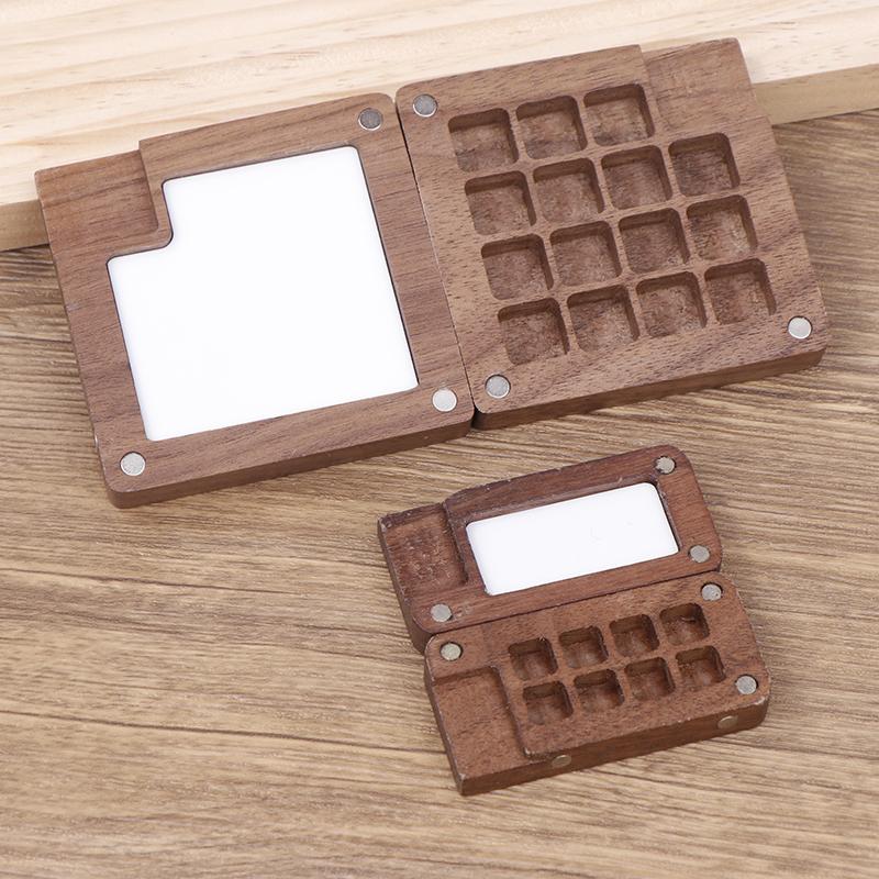 Tragbare Aquarellpalette, Farbkasten, handgefertigt, leere Box, Mini-Palette aus schwarzem Walnussholz, Acrylfarbe, tragbare Aquarellpalette