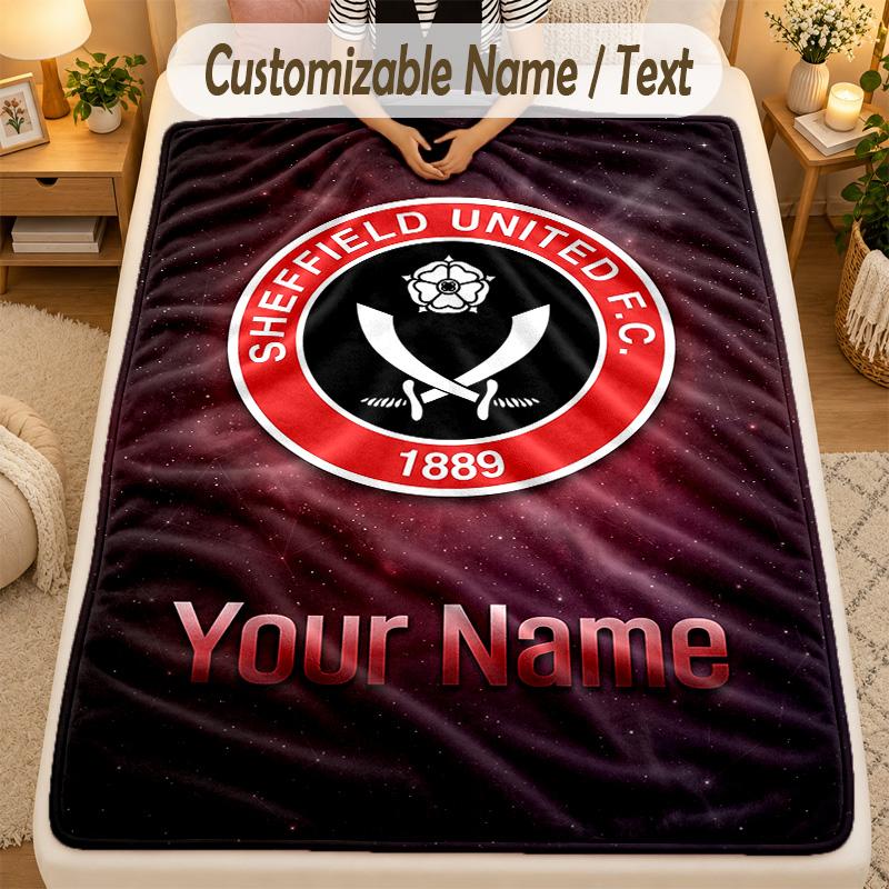 Flannel BlanketSheffield United FC Custom Name Text Personalized Soft Warm Throw Blanket Home Decor Gift