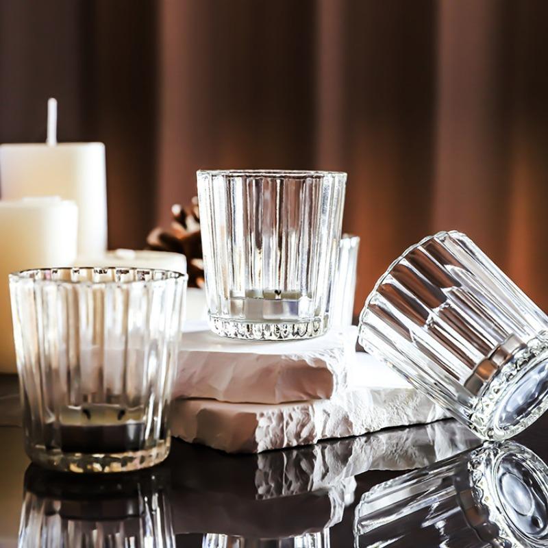 4 Pieces of Vertical Patterned Glass Small Cups Simple Design Drinking Cups Small Wine Glasses Small Glass Cups Outdoor Camping