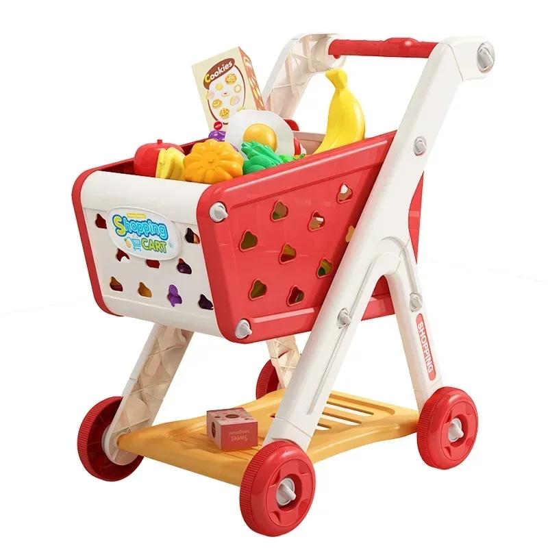 Children's Shopping Cart Toy Baby Trolley Children's Play House Fruit Cutting Music Kitchen Supermarket Infant Shopping Toy Set
