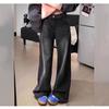 2025 Women's Black and Gray Plus Size Wide-Leg Jeans - Autumn/Winter Loose Straight-Leg Pants for Pear Shapes