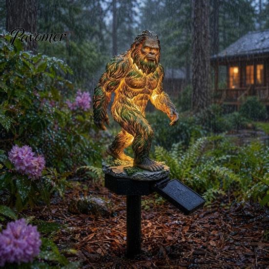 Golden Gorilla Solar Sculpture Dragon Garden Statue Light, Gothic Medieval Resin Outdoor Lantern Sculpture, Elf Light Fantasy Decor for Yard