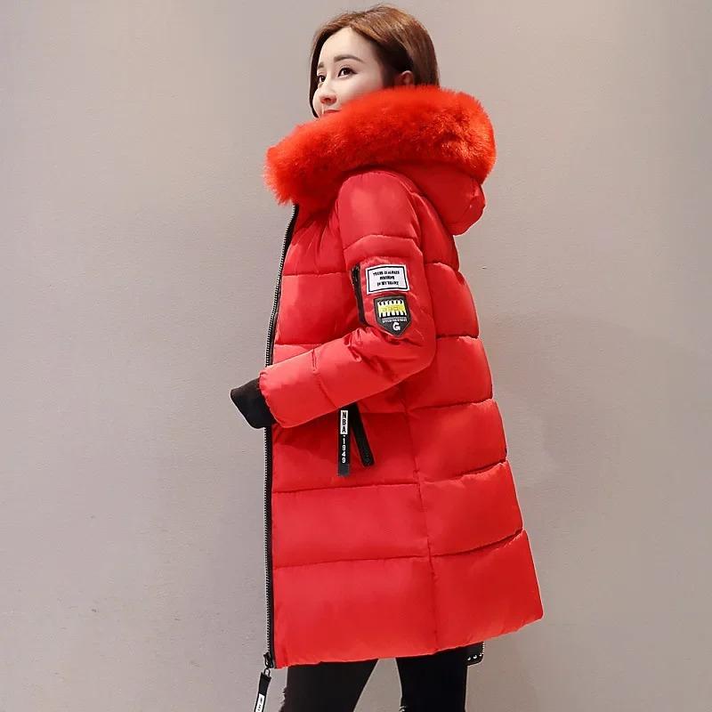 Mode Reißverschlusstaschen Design Übergröße Jacke Damen Winter Kragen Mit Kapuze Parka Kleidung Elegant Schlank Warm Dick Damenmantel