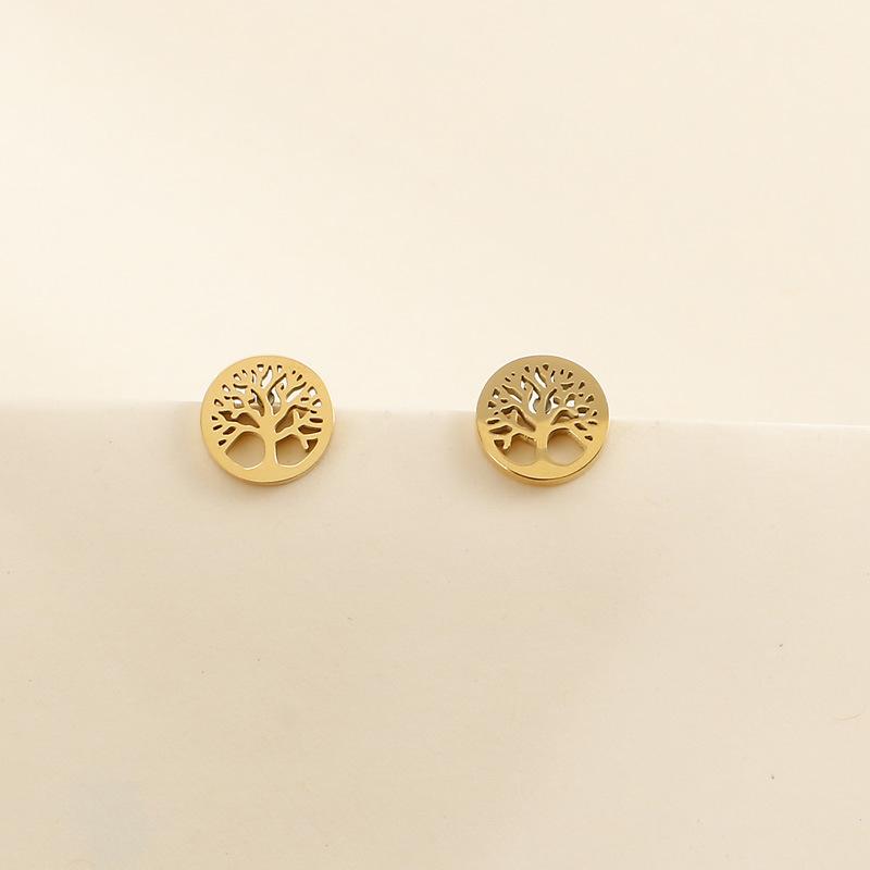 Titanium Steel Big Tree Earrings Round Life tree Lucky Women's Small European American Fashion