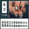 Halloween Press On Nail 24PCS Dark House Art With Glittering And Skeletons Easy Application For Parties