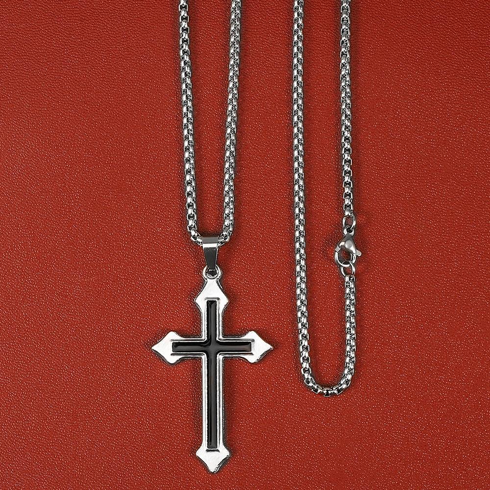 

High Quality Cross Titanium Steel Non Fading Necklace,Domineering Trendy Men s hip-hop Pendant Chain,New Handsome Men Women Gift Y22740YY-