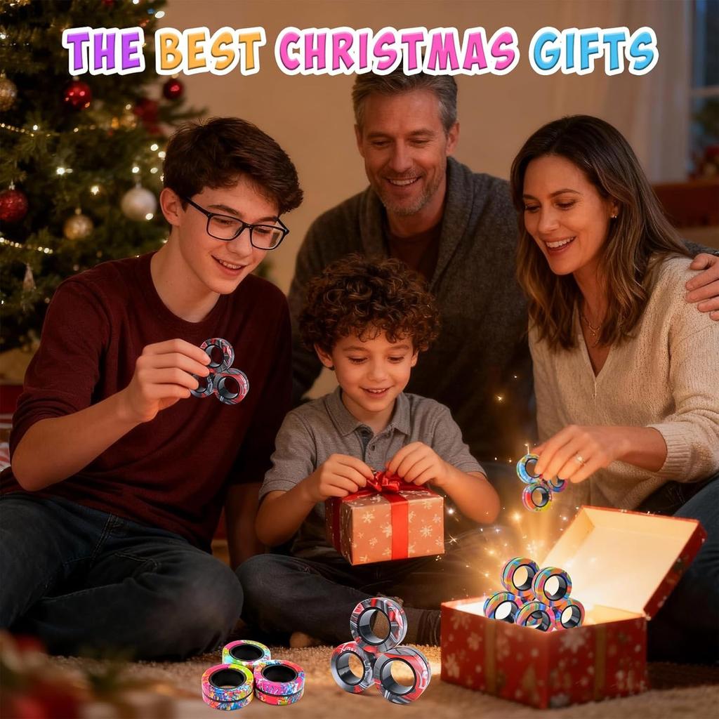 Magnetic Rings Fidget Toy, ADHD Anxiety Magnetic Finger Spinner Coolest Magnet Stress Relief Toy for Kids Adults Teen Gifts