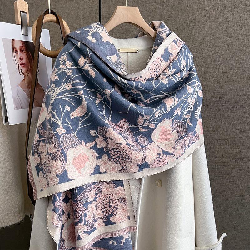 Women S Floral Pattern Faux Cashmere Scarf Winter Warm Fashionable Shawl