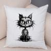 Grumpy Black Cat Pillowcase Double Print Striped Whimsical Cat Cushion Cover Soft Plush Curly Eared Fierce Cat Pillowcase