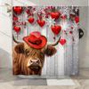 Christmas Cute Highland Cow Shower Curtain, Merry Christmas Farmhouse Funny Western Animals Bath Curtain, Winter Snow Pine Tree