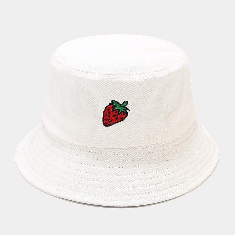 Panama Bucket Hat Fruit Strawberry Embroidered Fishing Cap Men Women Travel Beach Sun Hats
