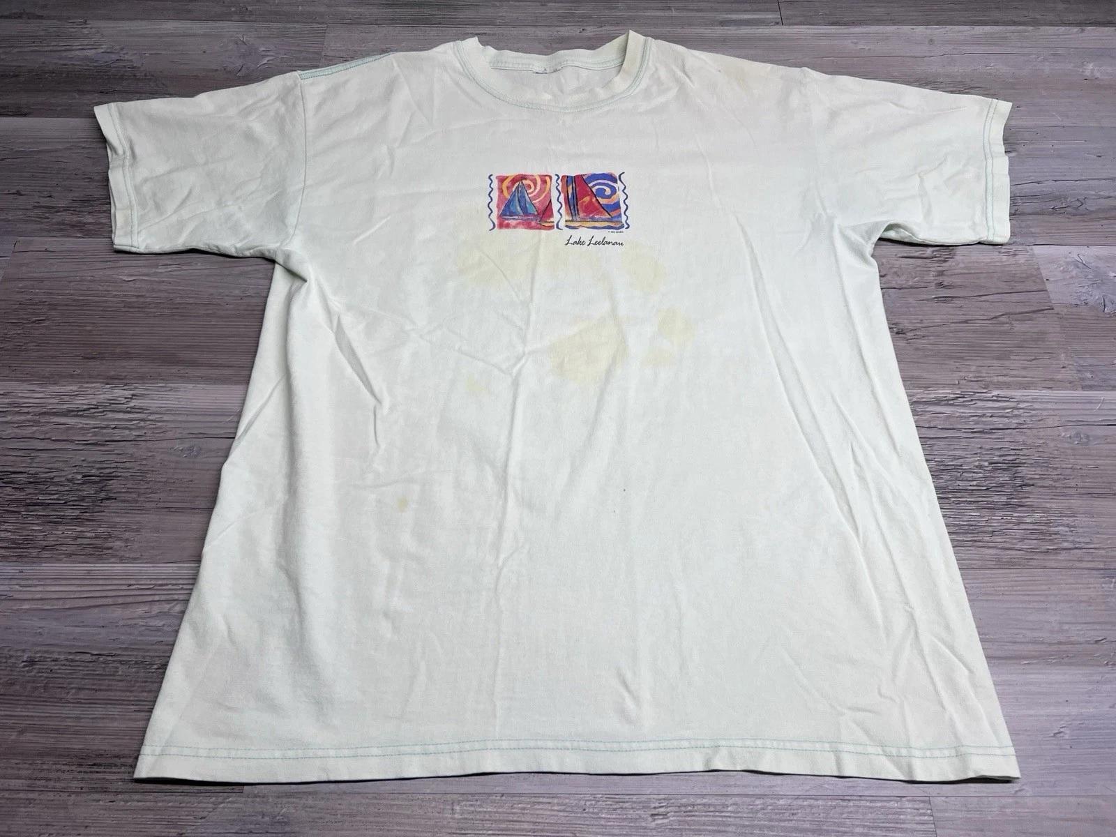 

Vintage Lake Leelanau Michigan T-Shirt Faded Sailing Nautical Sz L Short Sleeve S