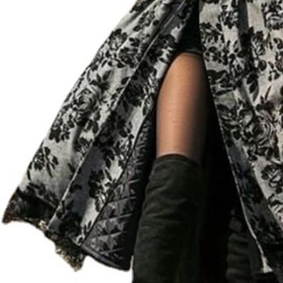 Long Sleeve Waist Tight Gothic Party Dress Lace Stitching Hem Floral Print Vintage