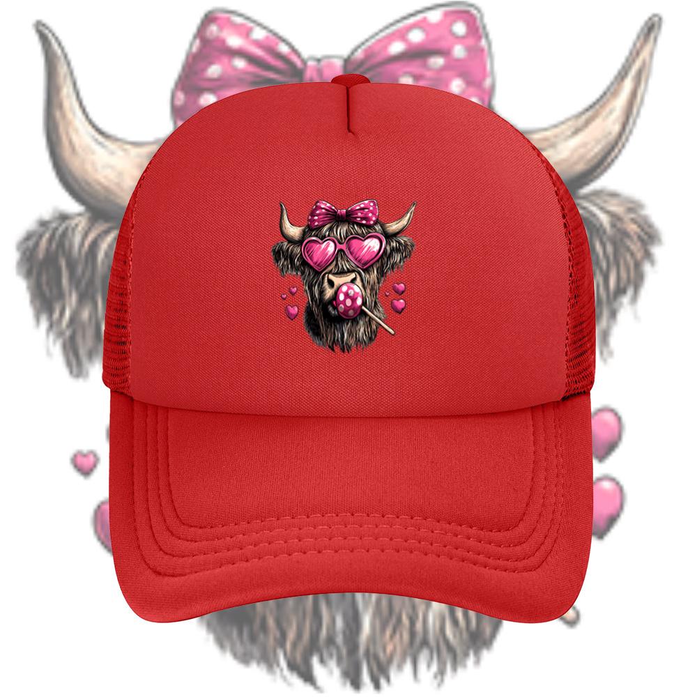 Cow wearing heart glasses bow candy Baseball Cap Anime Graphic Hats Adult Unisex Women Sports Outdoor