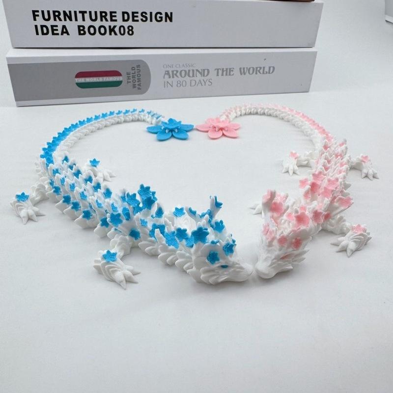 15/25cm 3D Printed Love Cherry Blossom Dragon Movable Joint Dragon Model Gifts Home Office Desktop Ornament Landscape Craft