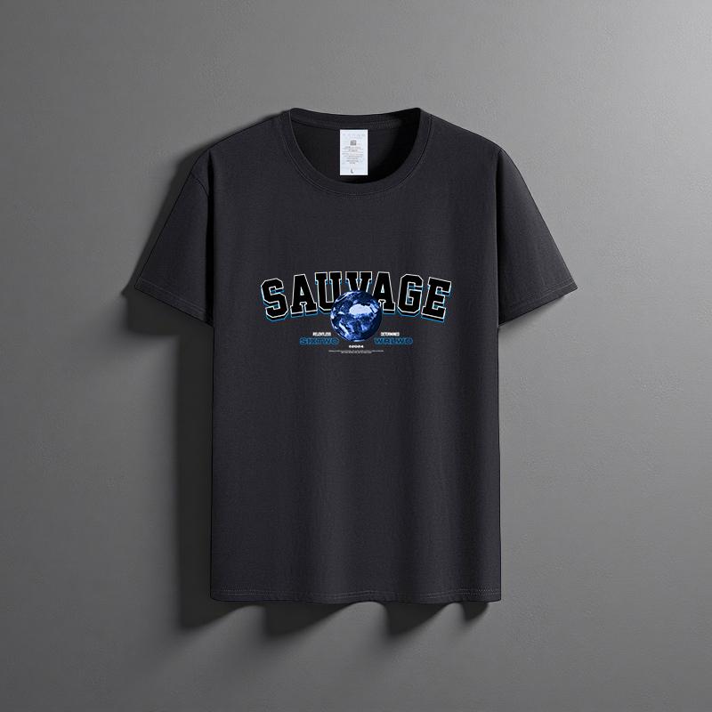 Summer New Unisex Versatile Pure Cotton T-shirt Fashionable Casual Round Neck Top Breathable Loose Fit Print Short Sleeved Shirt