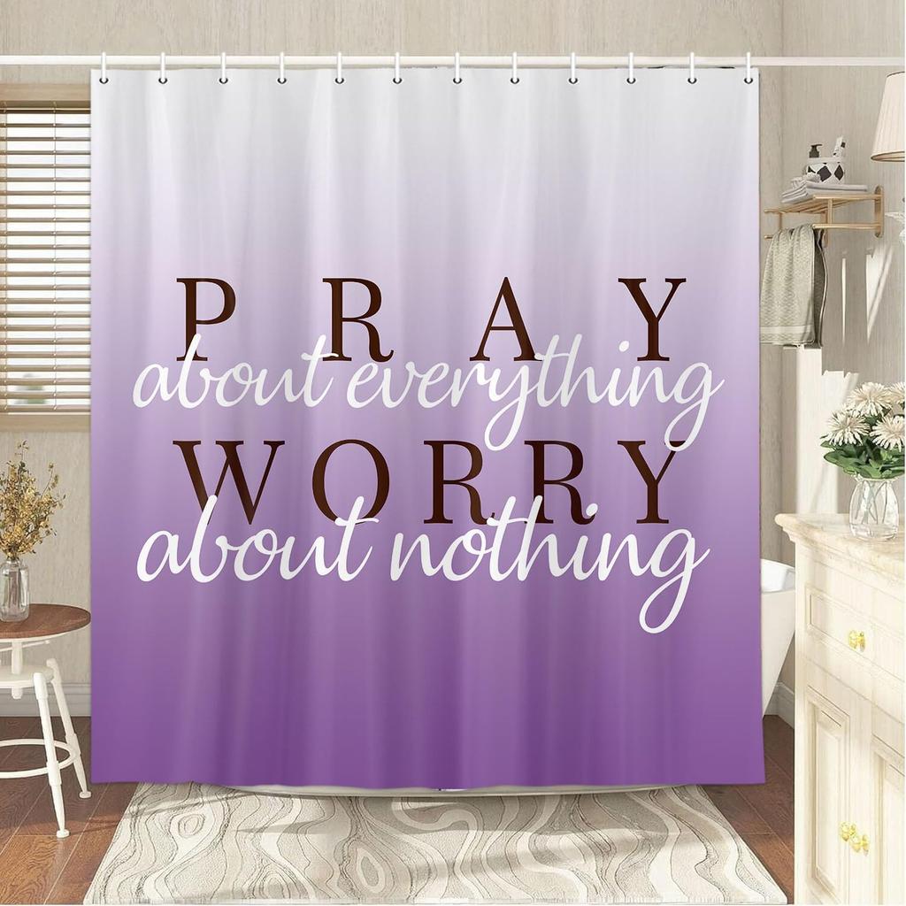 Wathon Purple Shower Curtain, Lilac Purple Shower Curtains for Bathroom with Inspirational Quotes, Cloth Fabric Bathroom Decor Set with Hooks Modern