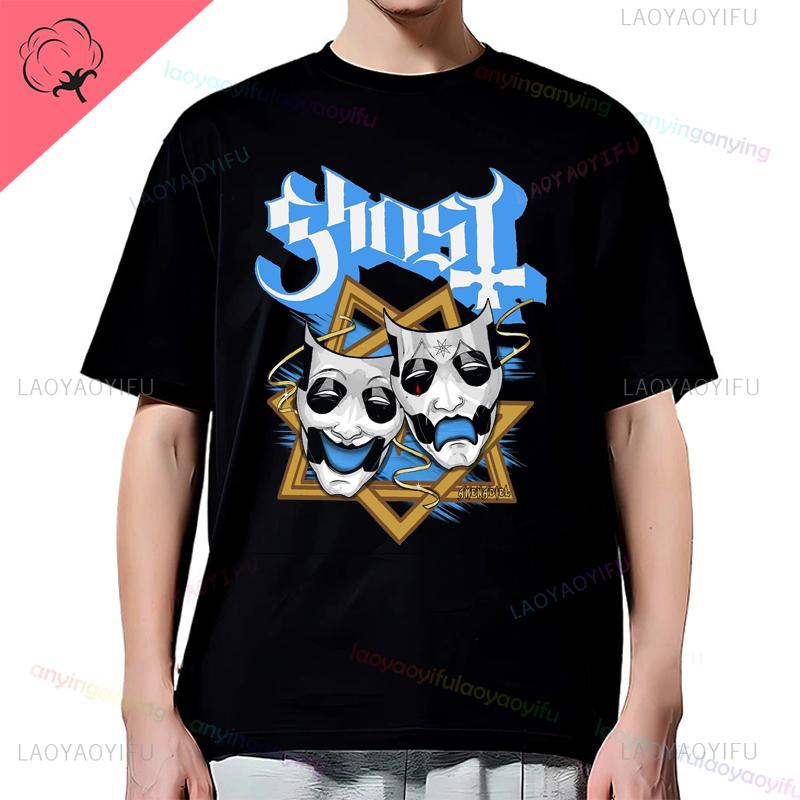 Y2K-Ghost-Band-T-shirt Mens Rock Band Graphic Pattern Cotton T-shirt Casual Vintage Horror Style Harajuku Short-sleev Women Top