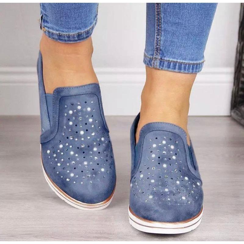 20 summer new rhinestone slope heel single shoes women's light flat lazy shoes large size medium heel women's shoes
