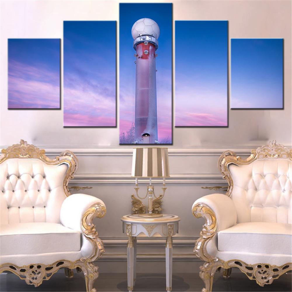 

5 Pieces Canvas Wall Arts Poster Painting Architecture Radar Tower Winter Wallpaper Home Decor Picture Printing Living Room Arts 20X35 20X45 20X55CM