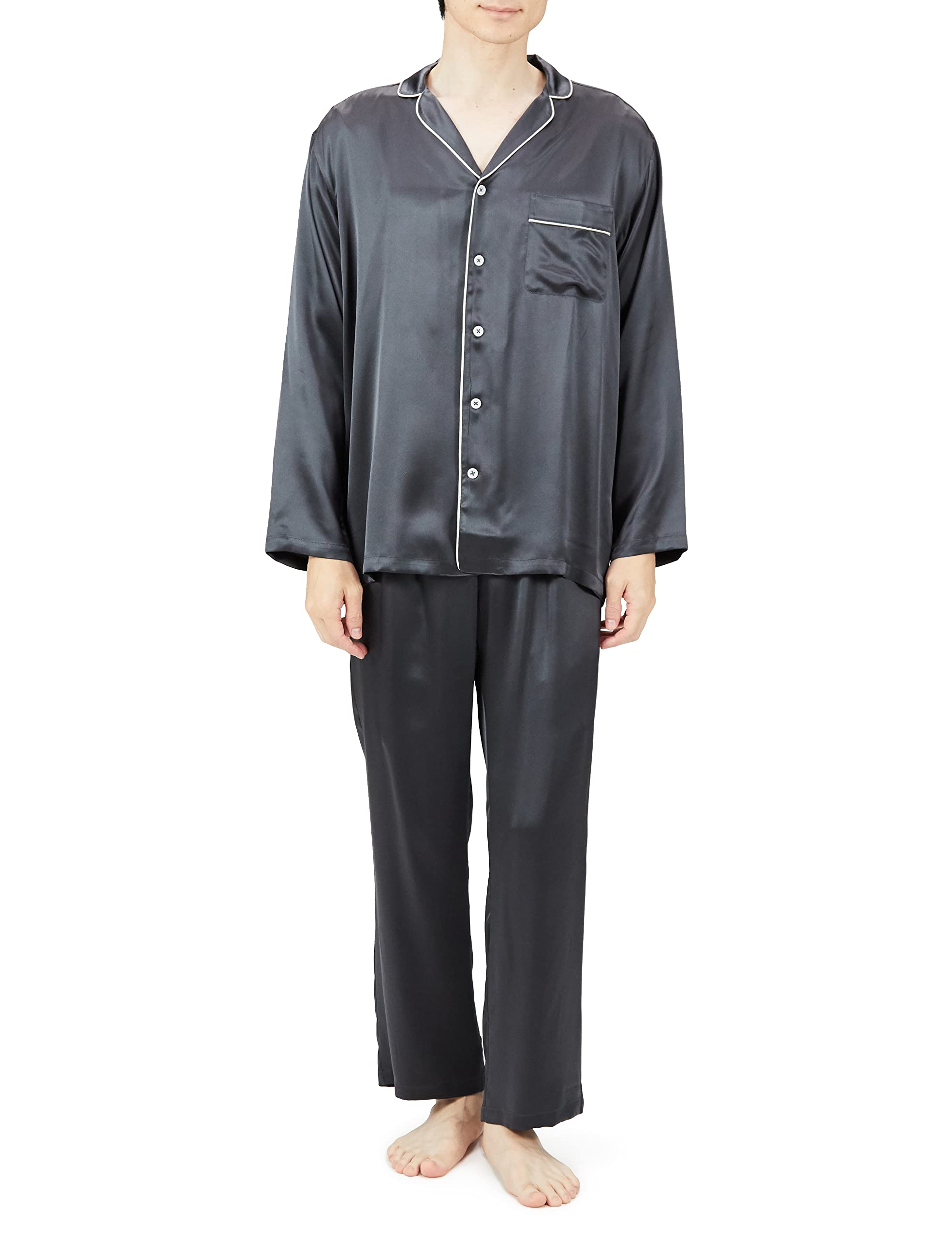 

Pajamas KaiminNavi Good Sleep Navi Silk Long Sleeve Long Pants Silk Satin Model L [Gunze] 100% Men s Chaco-Legre_NEW