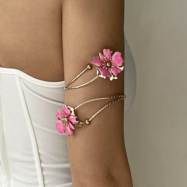 Elegantes Sexy Blumiges Offenes Manschetten-Armband für Damen Vintage Emaille Glasur Handwerk Blume Oberarm-Armband Party Feiertags Schmuck Geschenk