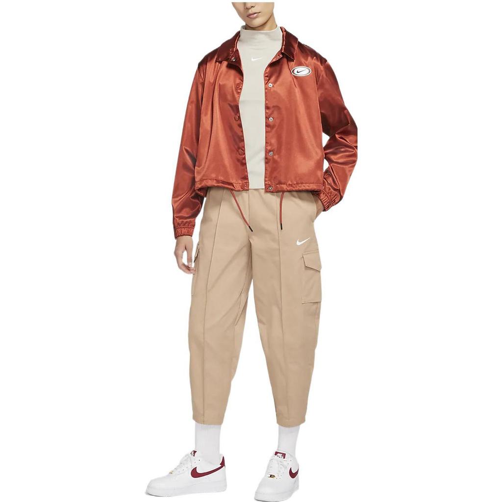Nike Casual Satin Embroidered Logo Solid Jacket Women Jacket Campfire-Orange DJ1087-895