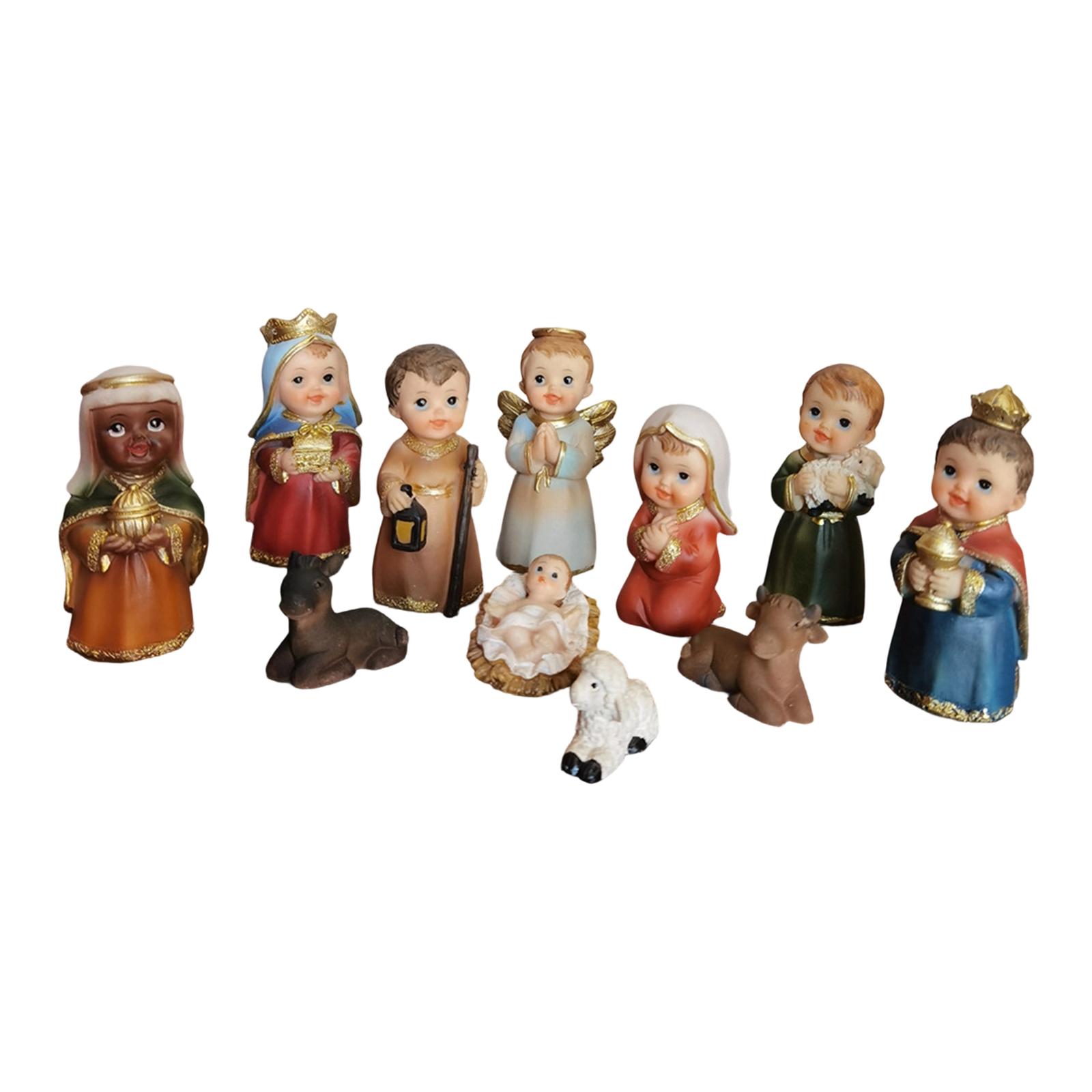 

11Pcs Nativity Figurines Set Crafts Christian 9cm Resin Miniature Statue Collectibles Figures for Office Tabletop Desktop Church