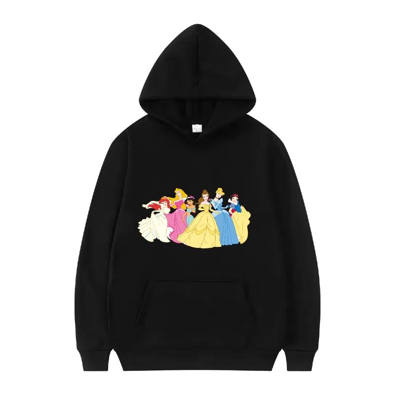 Disney Princess Pattern Woman Fashion Sporty Loose Black Spring Tops Clothes Pullovers Ladies Cheap Y2k Hoodies Men Sweatshirts