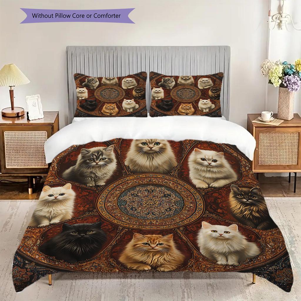 Kätzchenmuster Bettwäsche Steppdecke Set Bettbezug Kissenbezug Heimdekoration Geburtstagsgeschenk (1 Bettbezug + 2 Kissenbezüge, ohne Füllung)