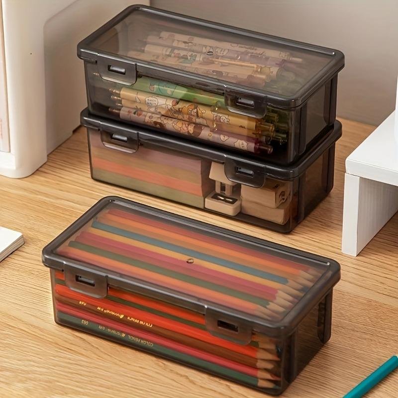 1/2/3pcs Transparent Black Storage Box Large-Capacity Storage Box Office Supplies Storage Box Packaging Pencil Storage Rganizer