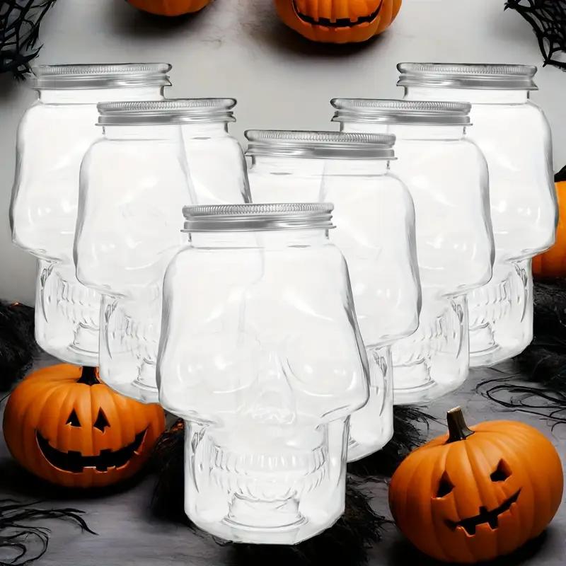6/12 Packs Halloween Transparent Skull Plastic Jars with Lids for Home Decor Figurines Collectibles Desktop Skeleton Jar