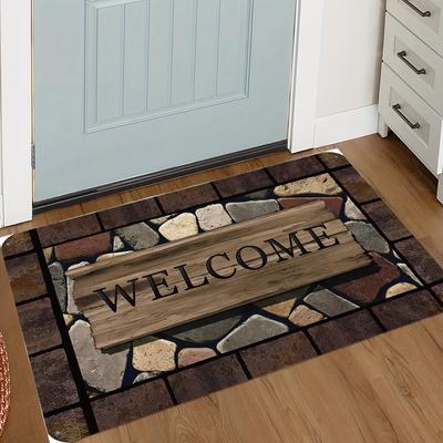 Tapis de sol décoratif pour entrée, salon, intérieur, motif pierre bois, tapis décoratif pour la maison, paillasson