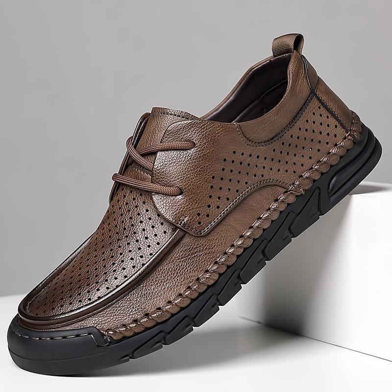Fashion Summer High Quality Men's Punching Breathable Leisure Fashion Brand Men Outdoor Comfortable Driving Soft Non Slip Oxford Shoes