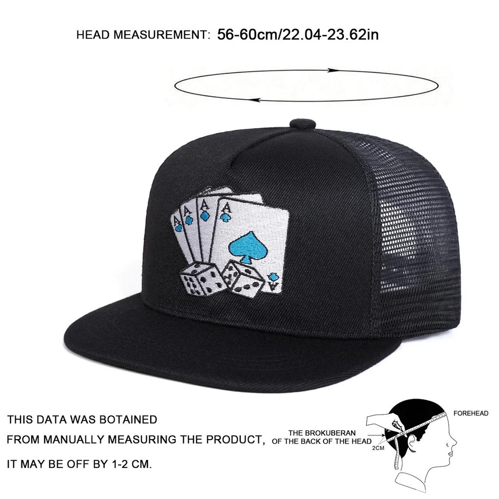 Unisex Poker Card Embroidery Hip-hop Net Hats Spring Summer Outdoor Adjustable Casual Baseball Caps Sunscreen Hat Sports Cap